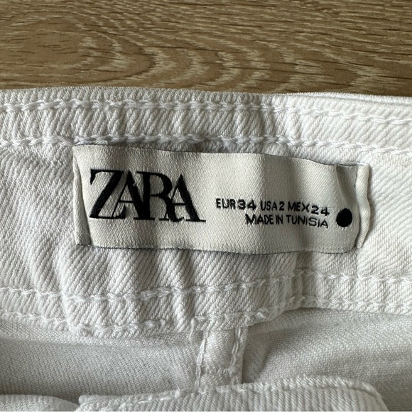 Zara The Marine Straight Wide Leg White High Waisted Jeans Sz 2 - Picture 6 of 11